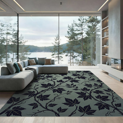 Deep Navy Vine Swirl Background Rug