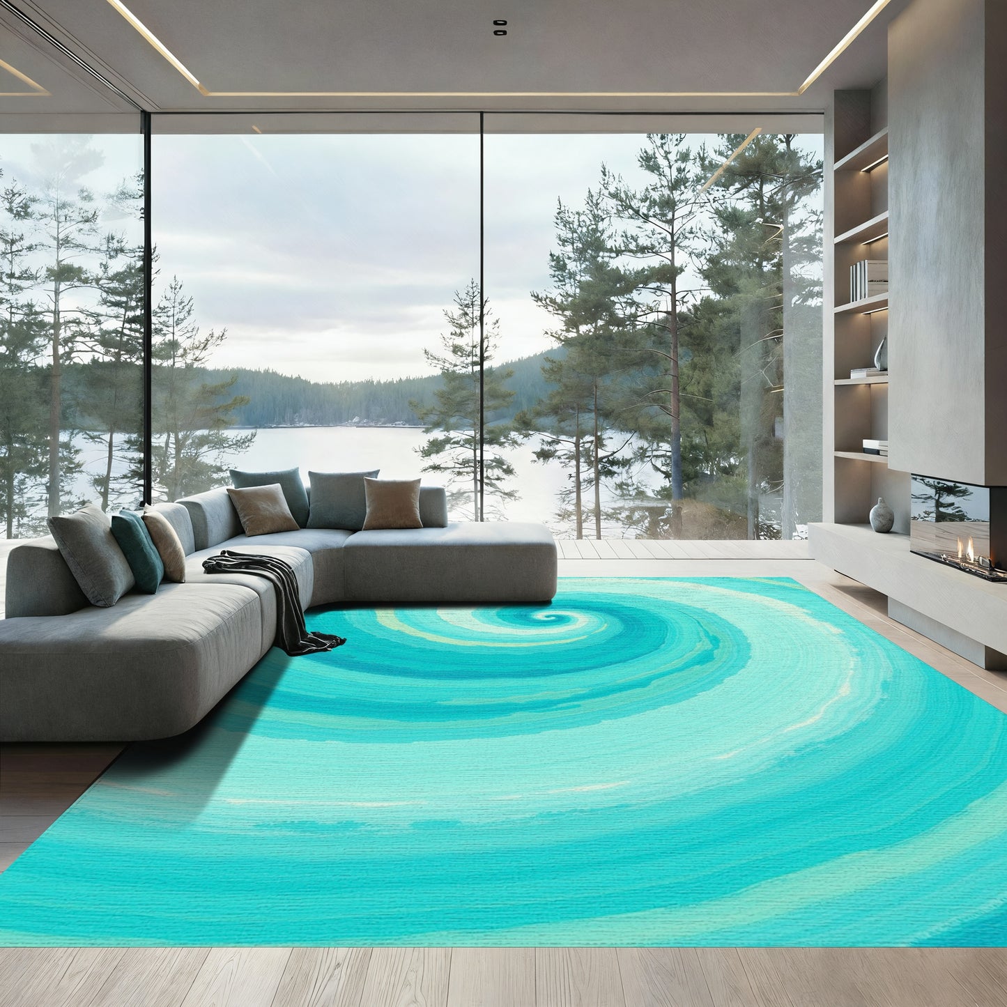 Teal Spiral Swirl Rug