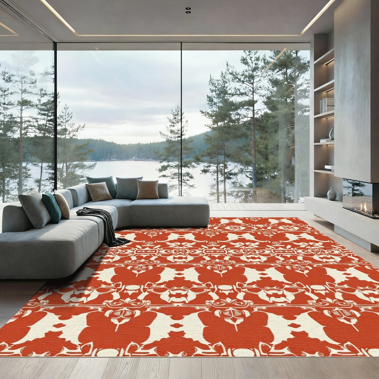 Terracotta Cream Symmetry Abstract Rug