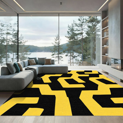 Bold Yellow Maze Geometric Rug