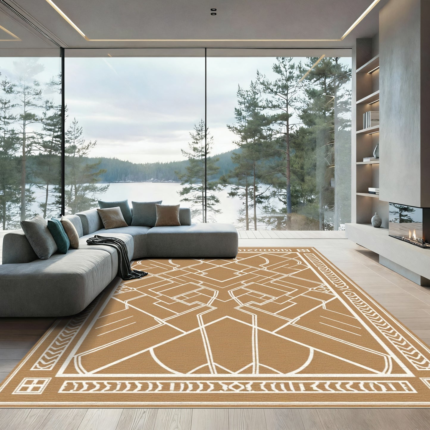 Modern Geometric Abstract Linen Rug