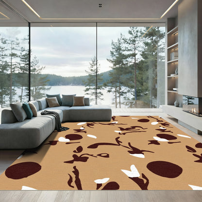 Brown White Abstract Organic Shapes Rug