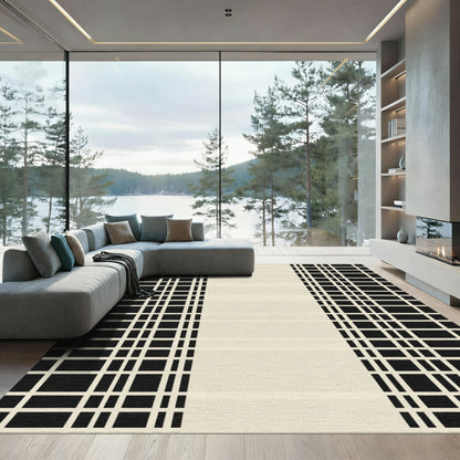 Bold Black White Grid Stripe Rug