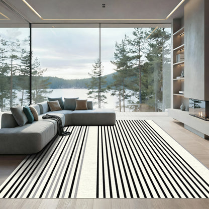 Modern Minimalist Black Gray Stripe Rug
