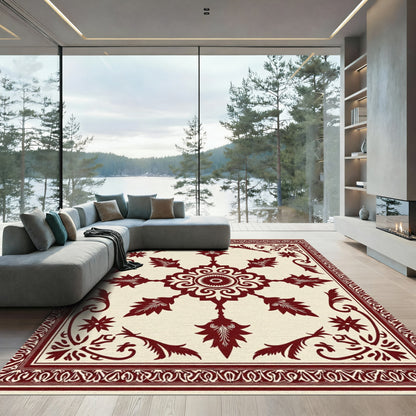 Crimson Medallion Floral Border Rug
