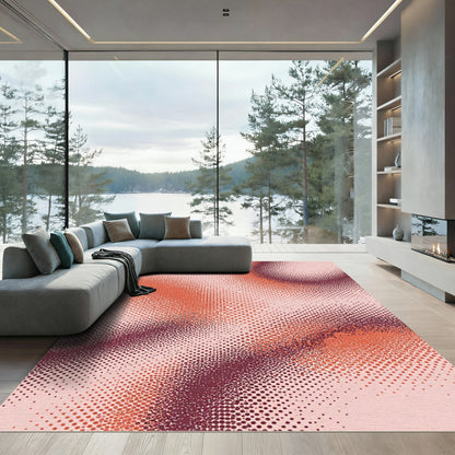 Earthy Orange Red Halftone Ribbons Rug