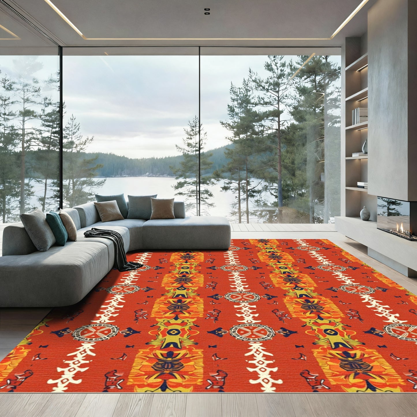 Tribal Sunburst Red Geometric Medallion Rug