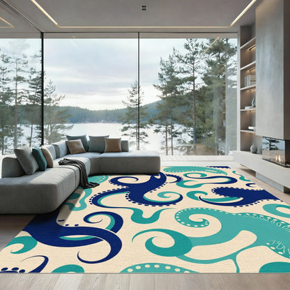 Oceanic Blue Octopus Tentacle Swirl Rug