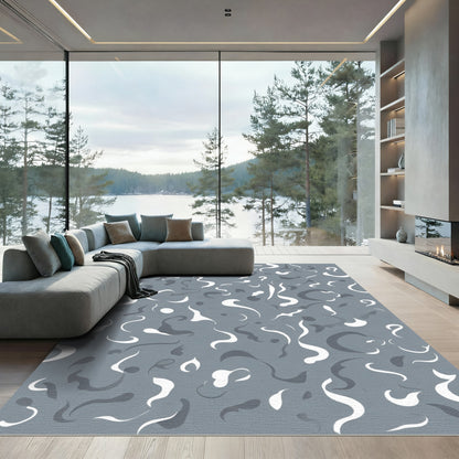Grey White Swirls Abstract Composition Rug