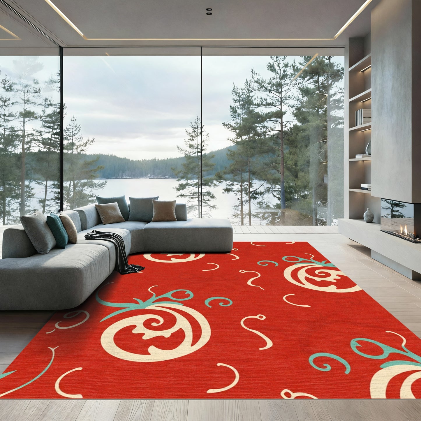 Crimson Organic Swirl Medallion Jacquard Rug