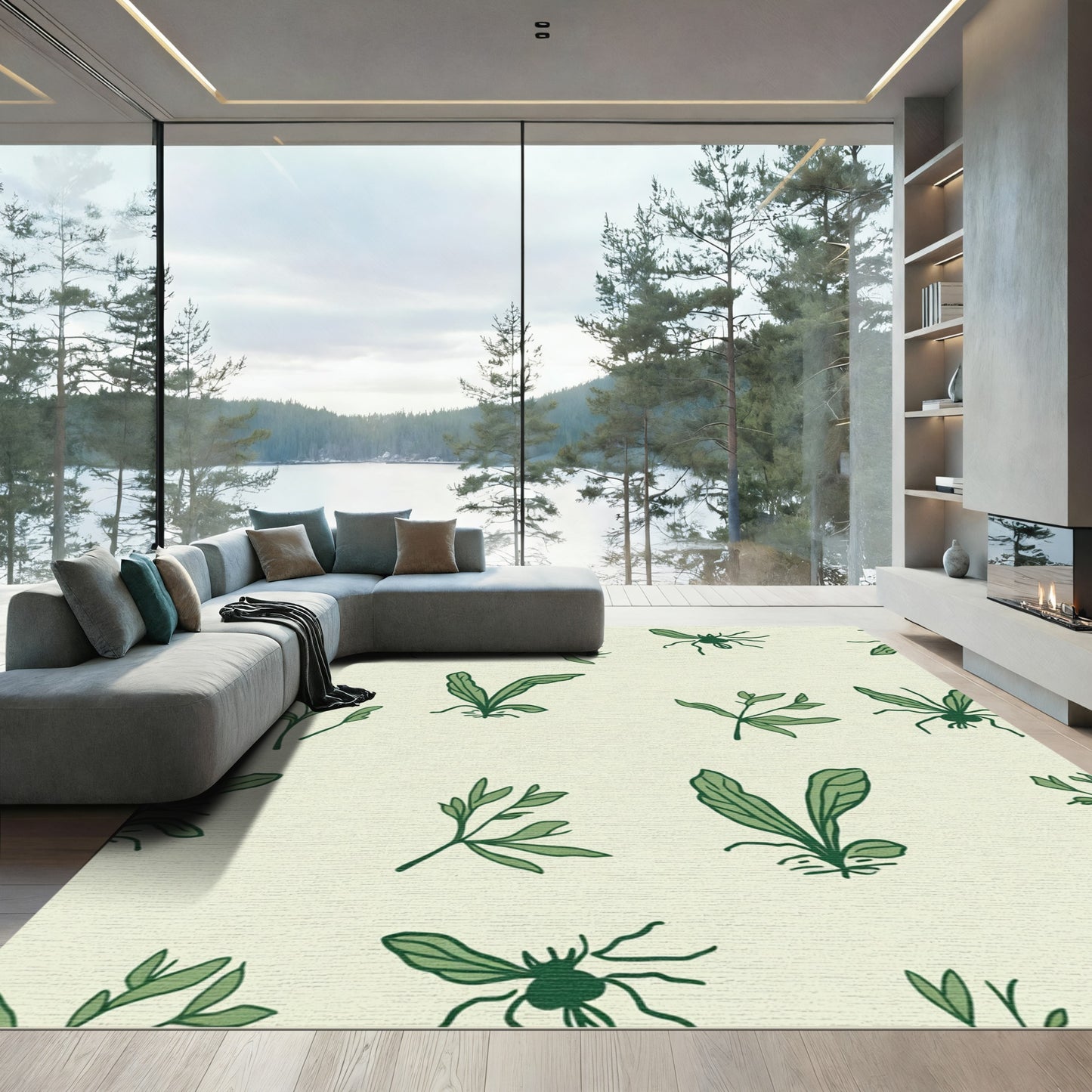 Green Nature Insects And Leaves Rug