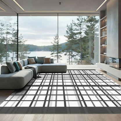 Classic Gray Plaid Grid Rug