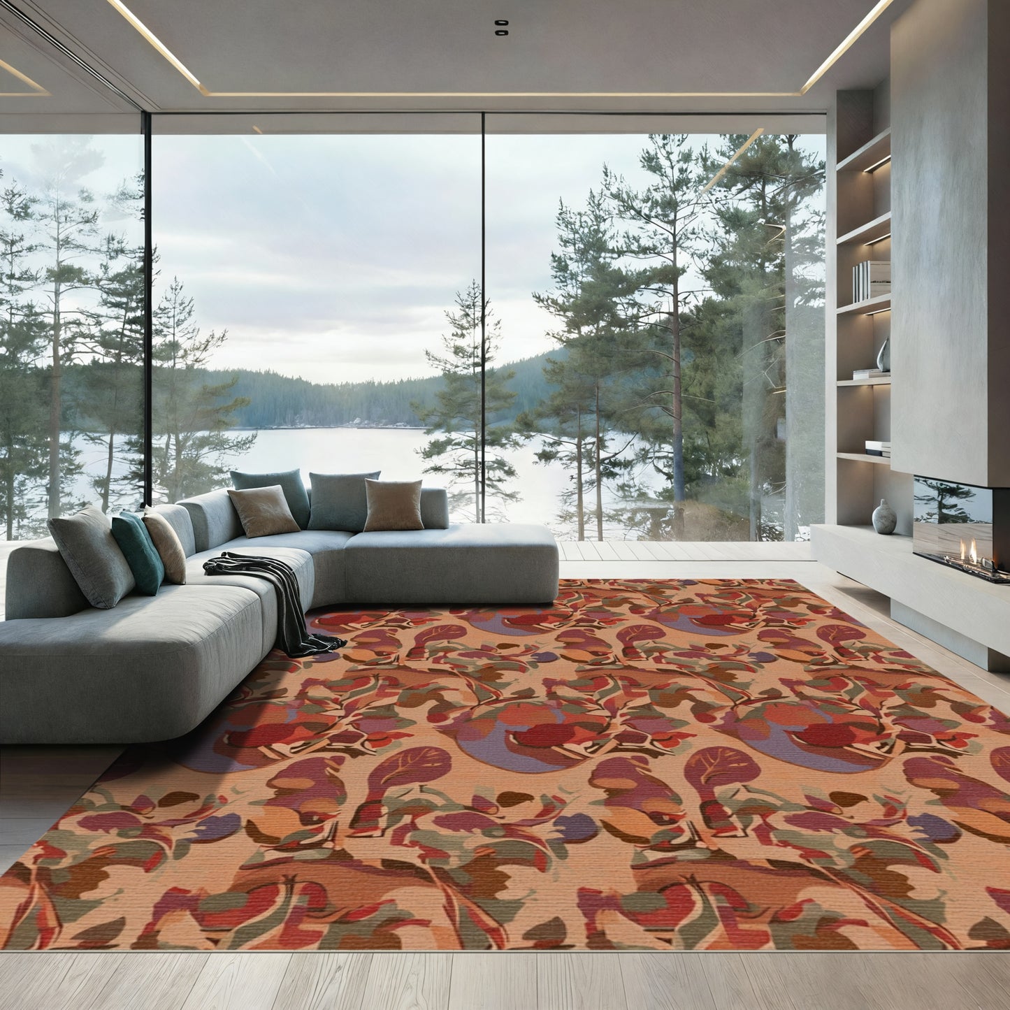 Earthy Autumnal Botanical Swirl Rug