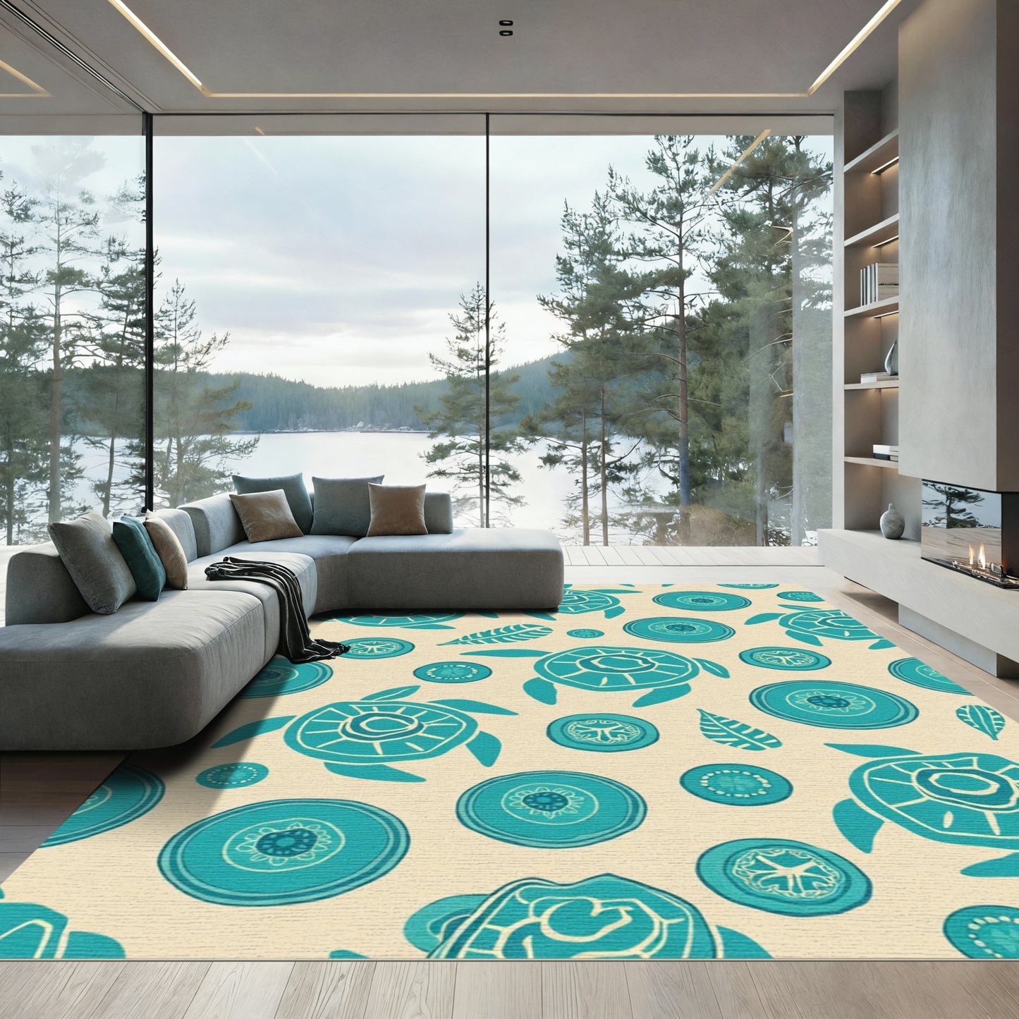 Teal Turtle Native Folk Art Rug