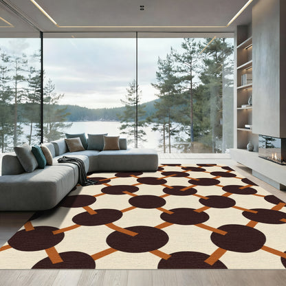 Brown Dot Lattice Cream Background Rug