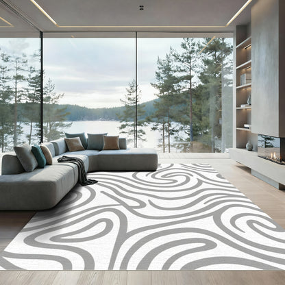 Modern Gray Swirl Abstract Rug