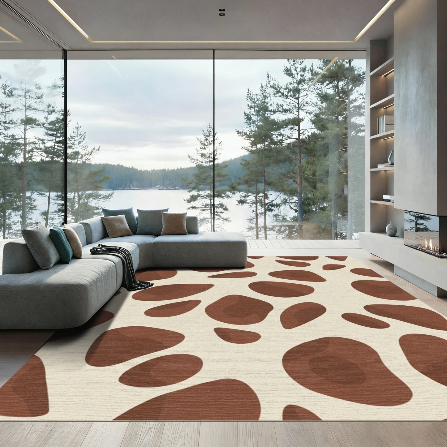 Brown and Cream Irregular Spots Rug