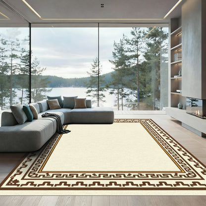 Brown Ivory Greek Key Frame Rug