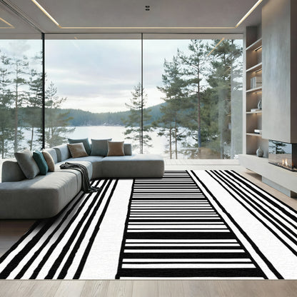 Black White Linear Composition Rug