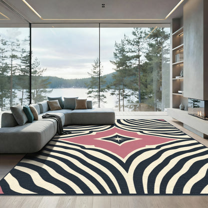 Blush Pink Cream Zebra Stripe Medallion Rug