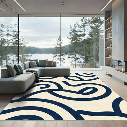 Deep Blue Organic Curve Abstract Rug