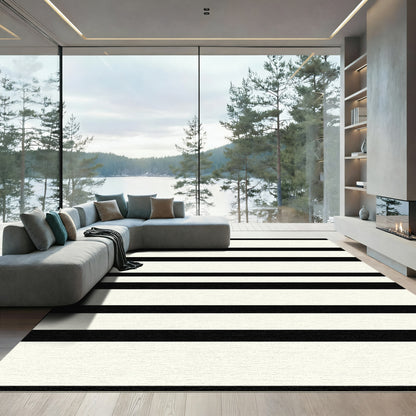 Bold Black Cream Horizontal Stripes Rug