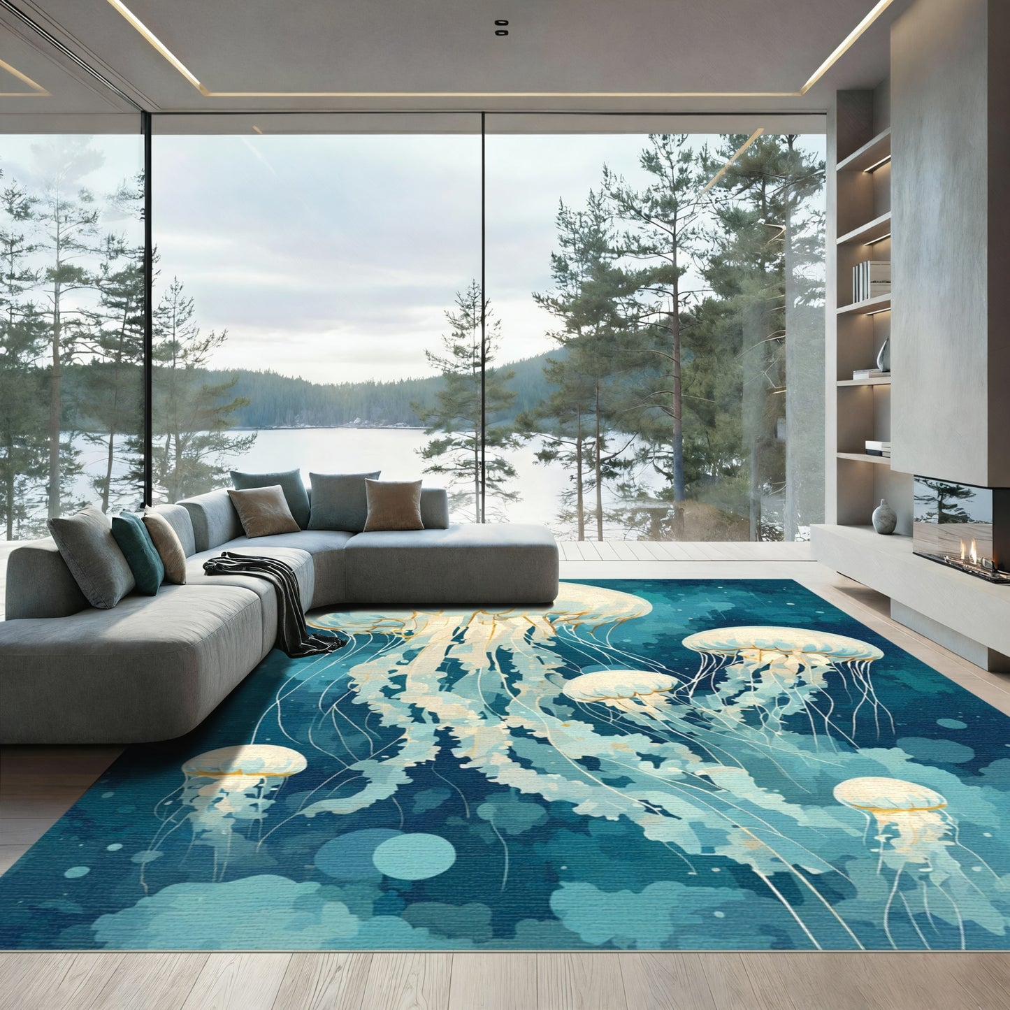 Whimsical Jellyfish Water Deep Ocean Rug