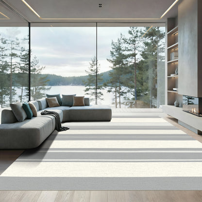 Serene Cream Gray Wide Stripe Rug