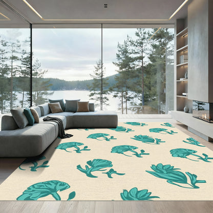 Teal Floral Botanical Repeats Rug