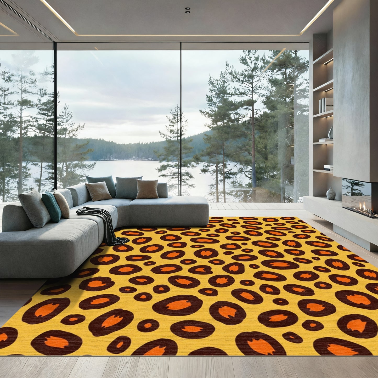 Golden Leopard Print Spots Rug