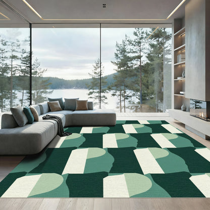 Emerald Forest Geometric Wave Tiling Rug