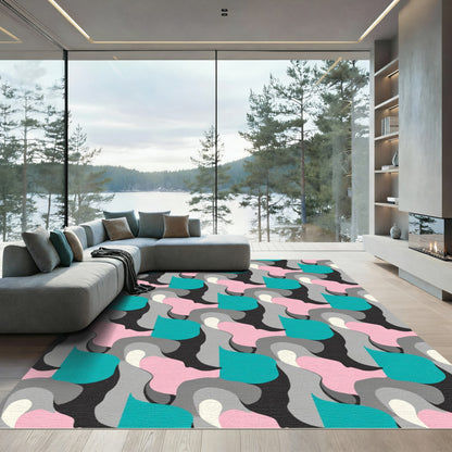 Teal Pink Gray Abstract Flow Rug