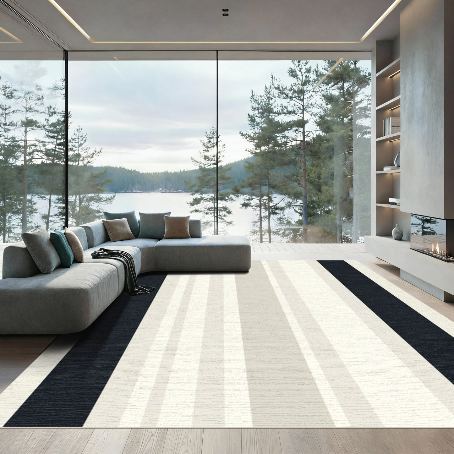 Modern Dark Gray Striped Rug