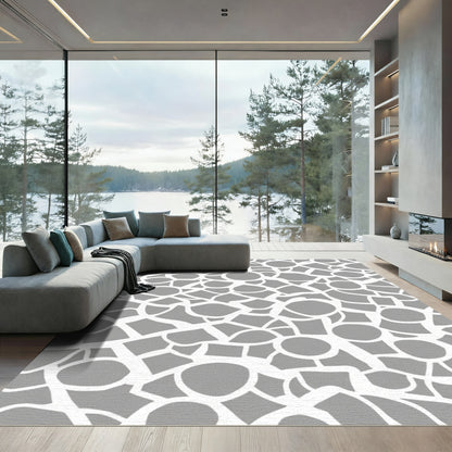 Grey White Organic Curving Network Rug