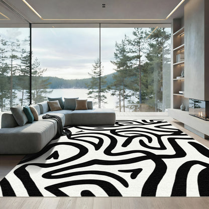 Bold Black Abstract Swirl Rug