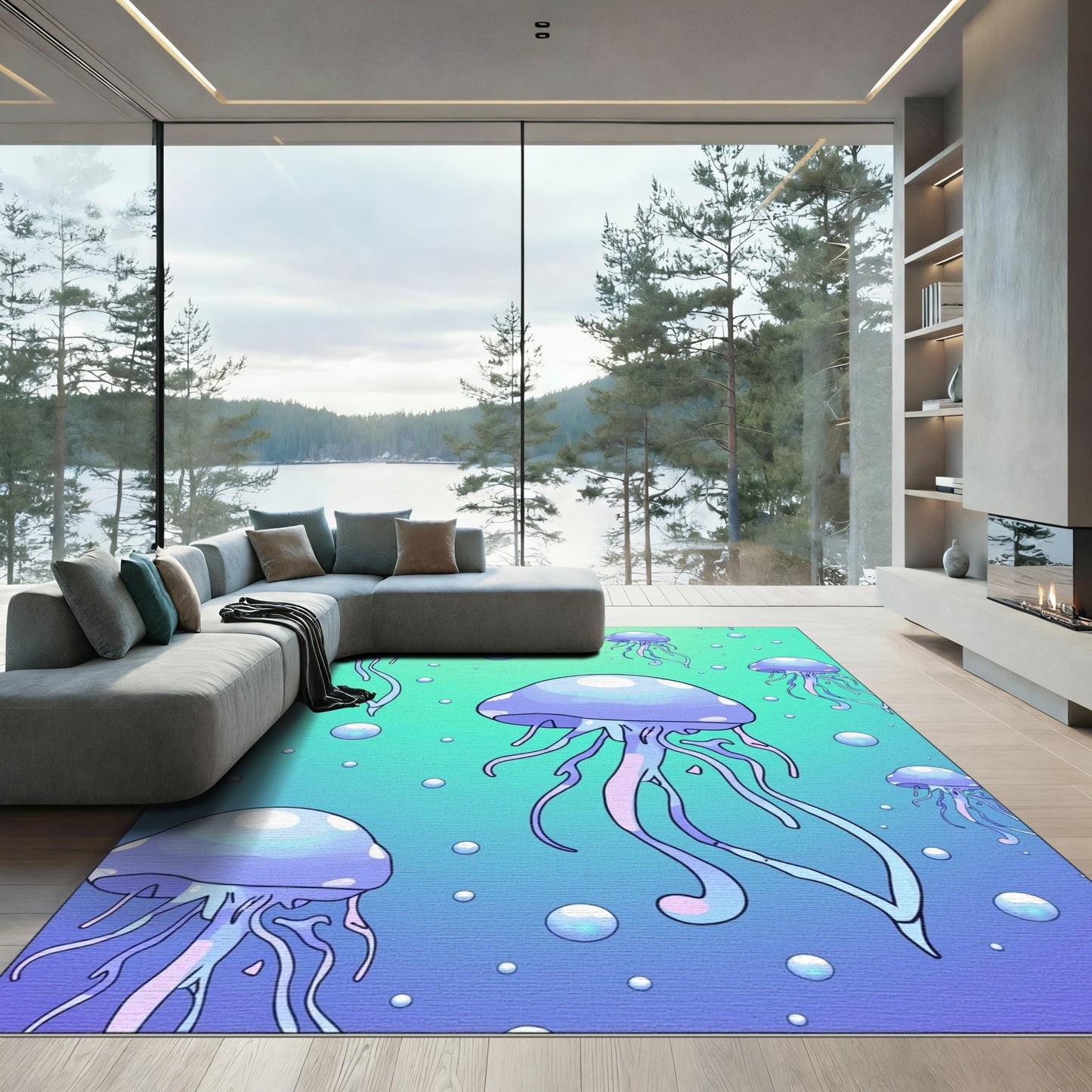 Purple Jellyfish Ocean Bubbles Rug