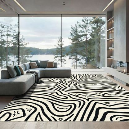 Cream And Black Contour Lines Rug