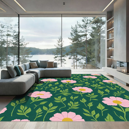 Delicate Pink Floral Botanical Art Rug