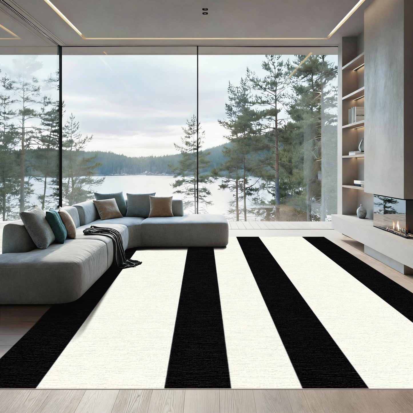 Bold Black Cream Vertical Stripe Rug