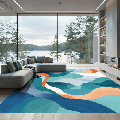 Oceanic Teal Abstract Wave Rug