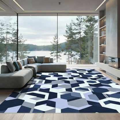 Shades of Blue Geometric Cubes Rug