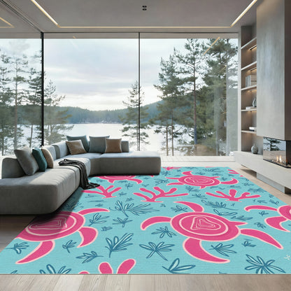 Whimsical Pink Turtle Coral Medley Rug
