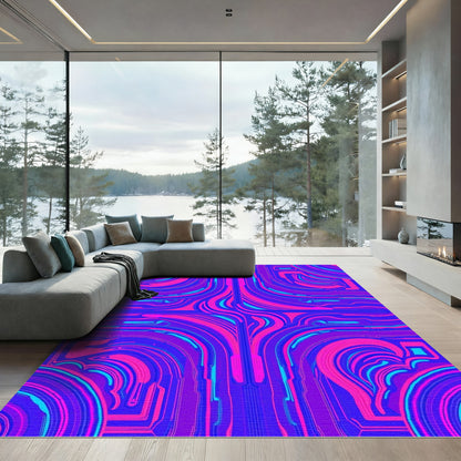 Electric Pink Blue Cyber Swirl Rug