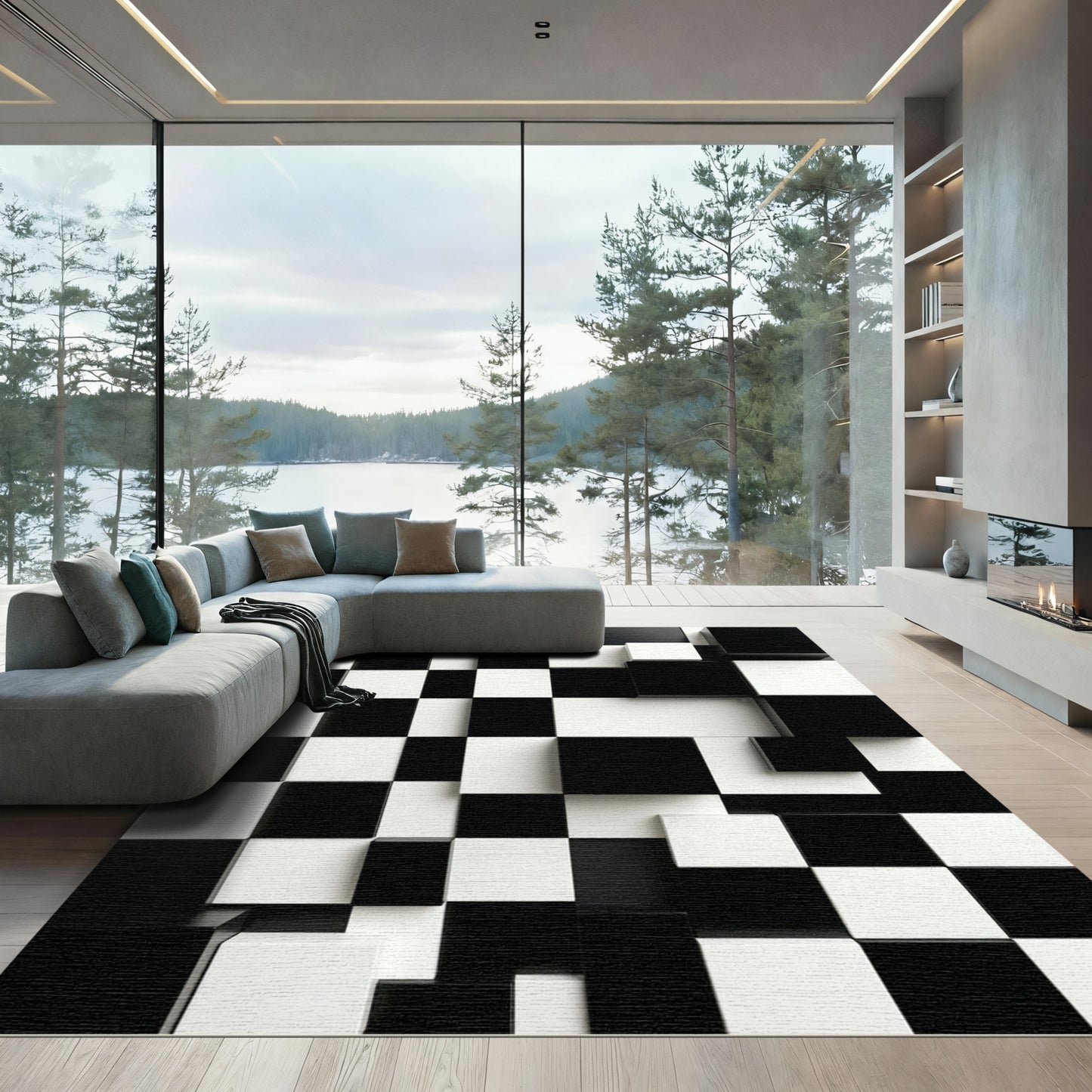 Black White Cubist Step Rug