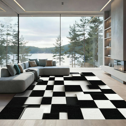 Black White Cubist Step Rug