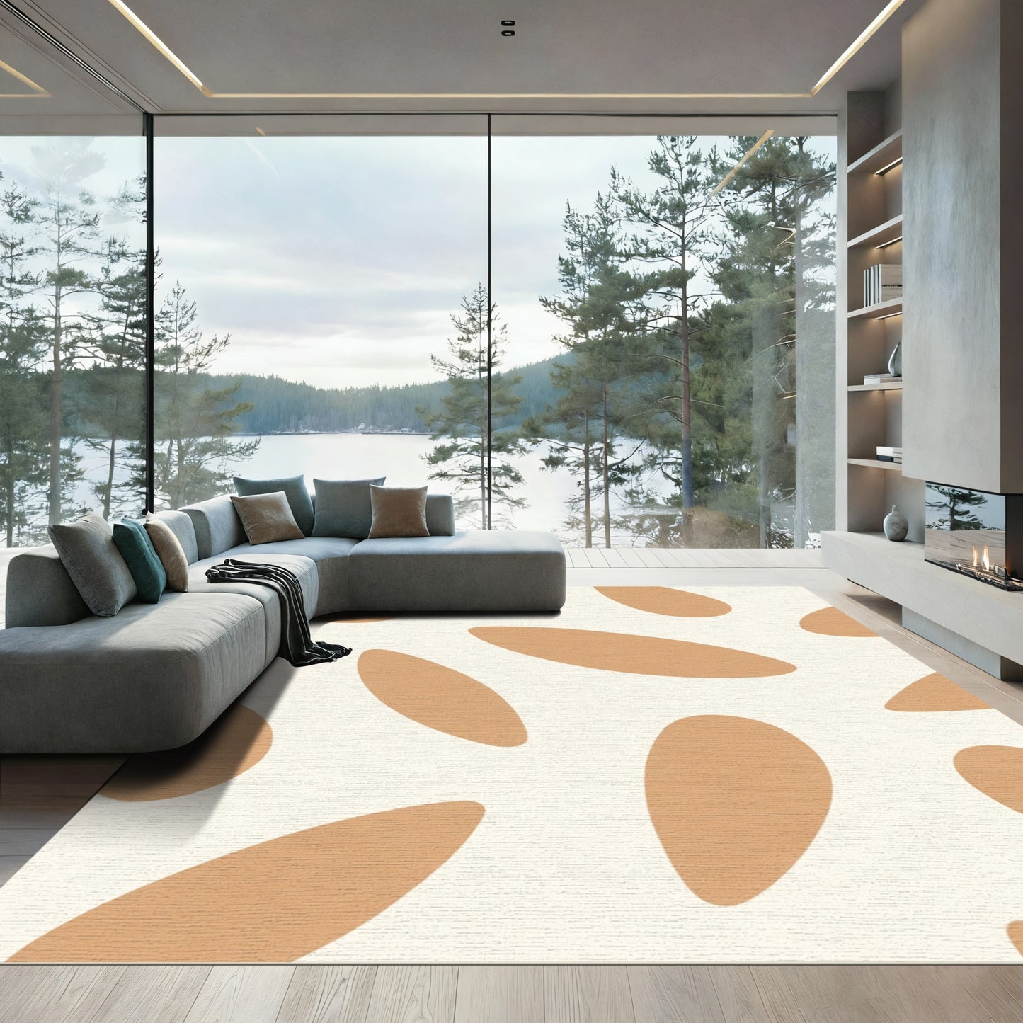 Terra Cotta Organic Blob Composition Rug