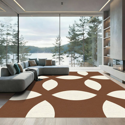 Cream Leaf Geometric Brown Rug