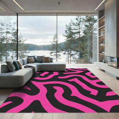 Vibrant Pink Abstract Maze Rug