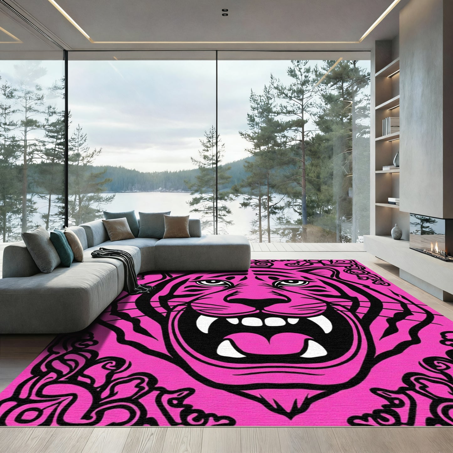 Fierce Pink Tiger Crowned Regal Roar Rug