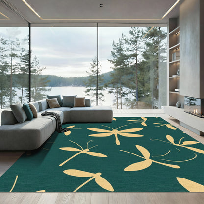 Golden Dragonflies on Teal Background Rug